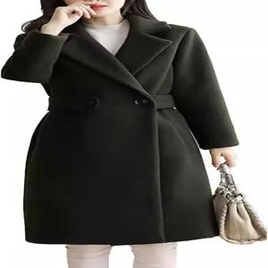 마이이푸-GJ 여성용 우아한 노치 라펠 코트 중간 길이 두꺼운 따뜻한 울 블렌드 캐주얼 가을 겨울 롱