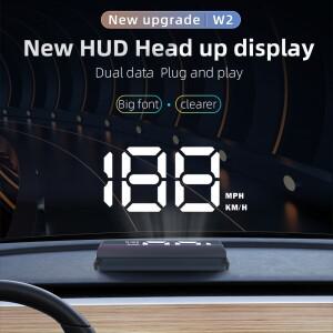 자동차 헤드업 디스플레이 W2 HUD 디지털 GPS 속도계 USB 케이블 플러그 앤 밝기 조절