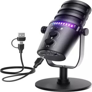PC용 게이밍 마이크 음소거 버튼이 있는 USB 컴퓨터 LED 상태 표시등 게인 컨트롤 및 헤드폰 잭 스트리밍용