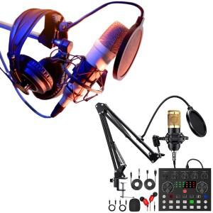 윈도우 게임 라이브 스트리밍용 BM800 마이크와 V8 사운드 카드 이중 레이어 팝 필터가 포함된 팟캐스트 번