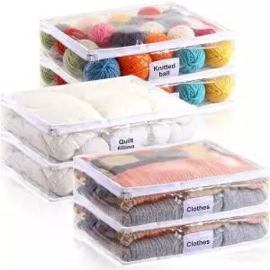 Kifmurase 6Pcs 투명 보관 가방 지퍼가 달린 플라스틱 담요 보관함 이동 이불용 옷장 정리함 옷 스웨터