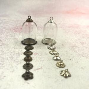 10/30/50/100/300pcs 트레이 비즈 캡 유리 병 펜던트 항아리 돔 커버 장식과 25x18mm 글로브 튜브 벨