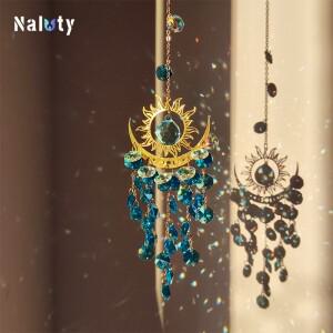 황금 태양 달 나방 크리스탈 펜던트 정원 Suncatcher 바람 종소리 체인 레인보우 프리즘 홈 창 파티 장식