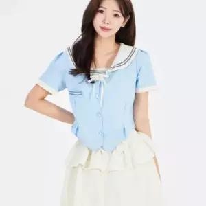 퍼프소매 라이트블루 마린 반팔 플레어 세라복 교복세