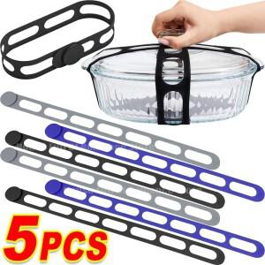1/3/5pcs 실리콘 탄성 밴드 뚜껑 스트랩 냄비 홀더 도시락 재사용 가능 야외 식기 보관 도구