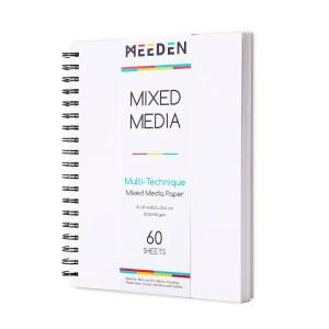 MEEDEN 혼합 미디어 종이 패드: DIY 커버가 있는 8인치 x 10인치 112파운드 / 165gsm 나선형 결합 혼합 미디어 스케치북 - 예술가 성인을 위한 60매 아트 드로