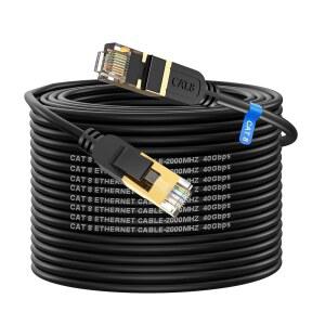 Cat 8 이더넷 케이블, 100FT 고속 헤비 듀티 26AWG Cat8 LAN 네트워크 40Gbps, 2000Mhz(골드 도금 RJ45 커넥터 포함), 라우터 게이밍 모뎀 Xbox에 호환되는 실외 및 실내 인터넷 케이블