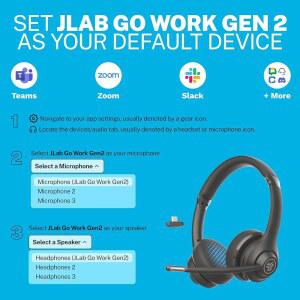 JLAB GO, 마이크 포함 2세대 무선 헤드셋 블루투스 및 이상의 또는 멀티포인트 헤드폰 PC - 유선 USB 동글) 노트북 컴퓨터 플레이타임 55세 출시 모바일에 연결 무선(블루투스