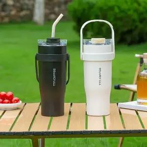 TTN COFFEE 1.25L 대용량 핸들 거치대 텀블러 스텐빨대 솔포함 이중진공 보온 보냉 스텐 콜드컵