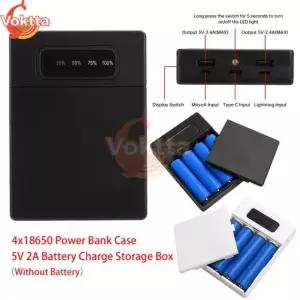 배터리 충전 스토리지 박스, 듀얼 USB C타입 거치대 쉘, DIY 고속 파워 4x1865 Black