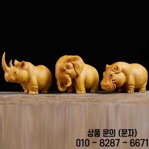 나무 조각 동물 자동차 장식품   수제 코뿔소 하마 코끼리 피규어 독특한 대시보드 및 아이디어 1/3개 세트