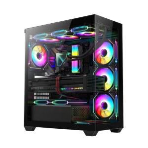 RUIX OV603 ATX 미드 타워 PC 케이스, 4 x 120mm PWM ARGB 팬, USB 3.0 및 Type-C 포트, 강화 유리, 대용량 컴퓨터 케이스 - 블랙