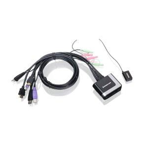 IOGEAR 2포트 USB HDMI 케이블 KVM 스위치 - 1920 x 1200 60Hz 핫키 또는 리모컨 2.1 스테레오 2.0 마우스 포트를 허브 및 주변기기 공유로 사용할 수 있습니다 Mac / Win GCS62HU