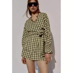 ZARA 깅엄 체크 보우 재킷 - 미디움 그린 4387/355/527