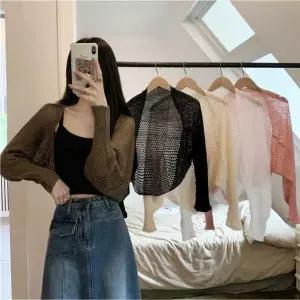 넓은 그물 시원한 여름 데일리 볼레로 니트 가디건 루즈핏 여성 미니 카디건 반팔