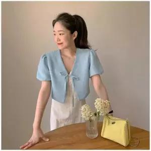 여친 하프 투톤 숏 코트 재벌프렌치 트위드 아이템 기출하 브이넥 벌룬 트렌디 HT1