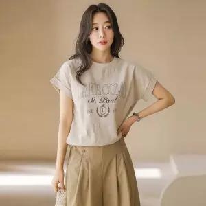 [스타일온미]린넨 레터링 롤업 반팔 맨투맨(4컬러)