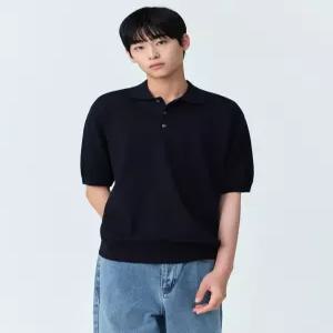 무신사 스탠다드 워셔블 수피마 코튼 니티드 폴로 셔츠 네이비 804128