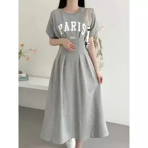 [하프클럽/휴드]PARIS 레터링 허리라인 원피스
