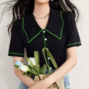 [하프클럽/무드수]프렌치 햅번스타일 빅카라 배색 블라우스