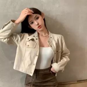 [하프클럽/무드수]아메리칸 레트로 얇은 세무 크롭 봄자켓