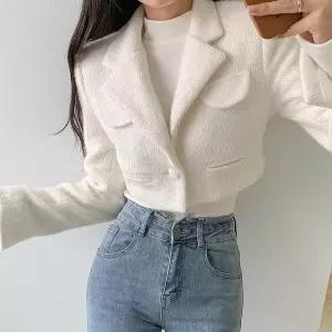 [하프클럽/옷자락]여자 밍크 안감 크롭 키작녀 연말하객룩 모직 숏자켓