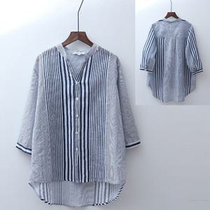 스트라이프 5부 셔츠 차이나카라 블라우스 티셔츠 시원한 편안한 예쁜 글로벌와이
