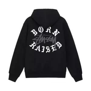 [정품 보증] Stussy x Born X Raised Logo Zip Hoodie Black 스투시 x 본앤레이즈드 로고 후드 집업 블랙