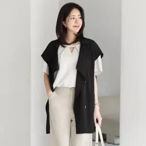 [드리다]여성 여름 숄 카라 트렌치 빅사이즈 쉬폰 조끼 베스트 40-50대 미시 중년여성 엄마옷 하객 모임 오