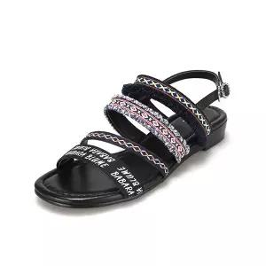 [BABARA][본사운영] 바바라 염소가죽 에스닉 패턴 샌들 2.5cm_BBD308BK