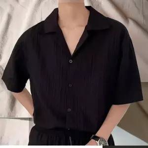 남성 여름 셔츠 시원한 오픈카라 반팔 남성 플리츠 셔츠 남방 티셔츠 상의