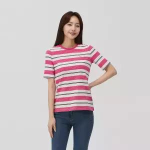 [PAT 여성] 5부 멀티 스트라이프 라운드 티셔츠_1K45302