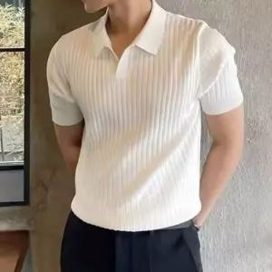미니멀 데일리 남성 노단추 반팔 카라 니트티