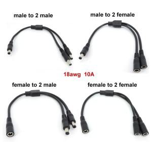 18awg 10A 1-36v 2 웨이 1 남성 여성 DC 전원 공급 장치 어댑터 케이블 5.5mmx2.1mm 분배기 커넥터 플러그