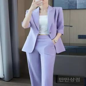 여성퍼플여름셋업수트 와이드팬츠 바지정장세트 여성 세미정장 하객룩 중년여성 오피스룩