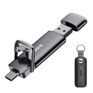 SSK 외장 USB C SSD 플래시 드라이브 512GB, 최대 550MB /s 2-in-1 타입 C+ USB A USB3.2 Gen2 솔리드 스테이트 엄지 드라이브, iPhone 15 / PS4 / PS5 / Android Phone / Windows / Mac용 메모리 스틱 데이터 스토