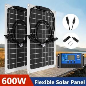 30W-600W 유연한 태양 전지 패널 12V 배터리 충전기 듀얼 USB 10A-100A 컨트롤러 보조베터리 휴대폰 자동차