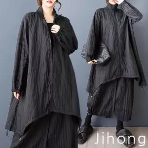 지홍 1254 플레어 롱 후드집업 점퍼 야상 빅사이즈 루즈핏 간절기 박시 오버핏 바람막이 XXXL 88