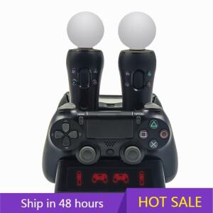 Playstation PS4 PSVR VR 용 4 in 1 컨트롤러 충전 도킹 스테이션 스탠드 MOVE 쿼드 이동