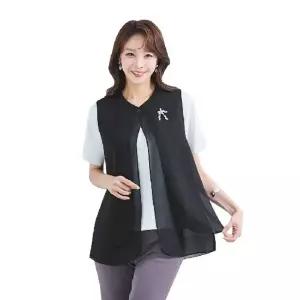 원버튼 날개 시폰 이중 조끼