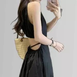 홀터넥 민소매 백리스 태슬 롱원피스