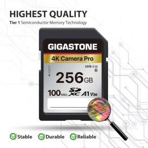 5년 데이터 복구 기가스톤 256GB SD 카드, 4K 카메라 프로, 캐논 디지털 카메라와 호환되는 A1 V30 SDXC 메모리 카드 4K UHD 비디오, 미니 케이스 1개 포함