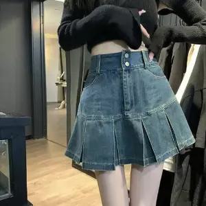 데님 플리츠 청 스커트 A라인 진청 흑청 여성 미니스커트