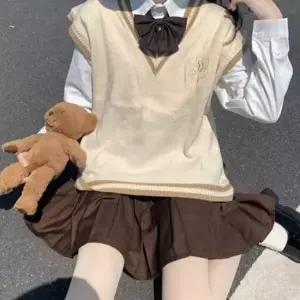 브라운 두줄라인 긴팔셔츠 조끼 세라복 교복세트 교복