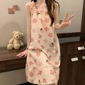 [하프클럽/]여성 플라워프루트 캡내장 나시 원피스 파자마 수면 잠옷