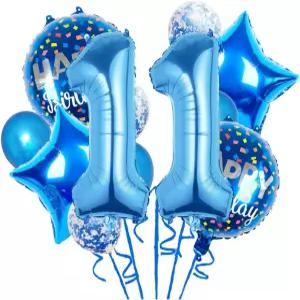 풍선 11살 생일 파티용 포일 12개 장식용 색종이 용품 11일 파란색