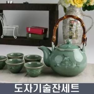 고품질 청자 운학 주기 5인세트 주전자 550ml 작은잔 전통찻잔 (W9CE3C2)