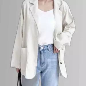 여자 오버핏 린넨 소재 데일리 더블포켓 자켓 아우터