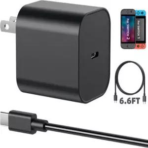 Switch 2 충전기 - 닌텐도 (2025)/닌텐도1용 60W AC 어댑터 6.6FT/2M 충전 케이블 4K TV 독 모드 지원 시스템용 3DS 및 2DS 게임 컬렉션 3.3FT
