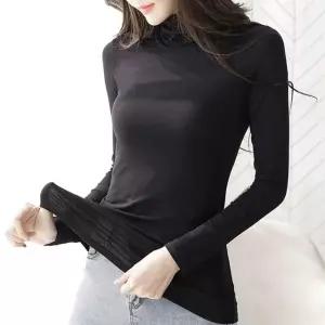 여자 목폴라 검정색 기모 슬림핏 얇은 목티 목폴라티 기모목티 (WB94B67)
